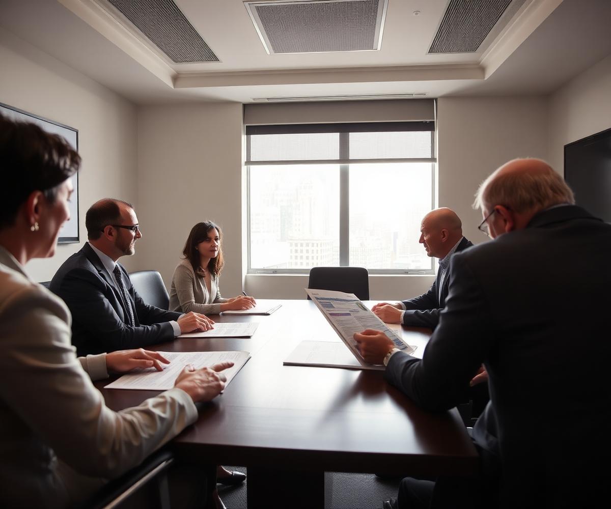 Advisory team reviewing waste spend reports in a boardroom